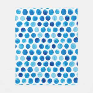 Waterverf naadloos patroon met blauwe poka-punten fleece deken