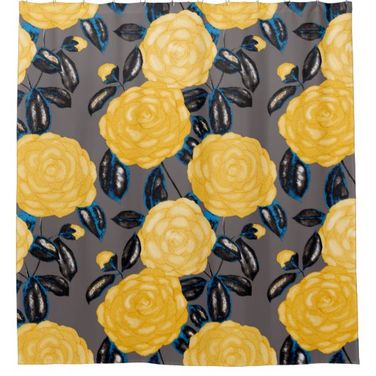 Waterverf naadloos patroon met camelliumbloemen. douchegordijn (Voorkant)