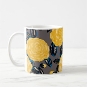 Waterverf naadloos patroon met camelliumbloemen. koffiemok