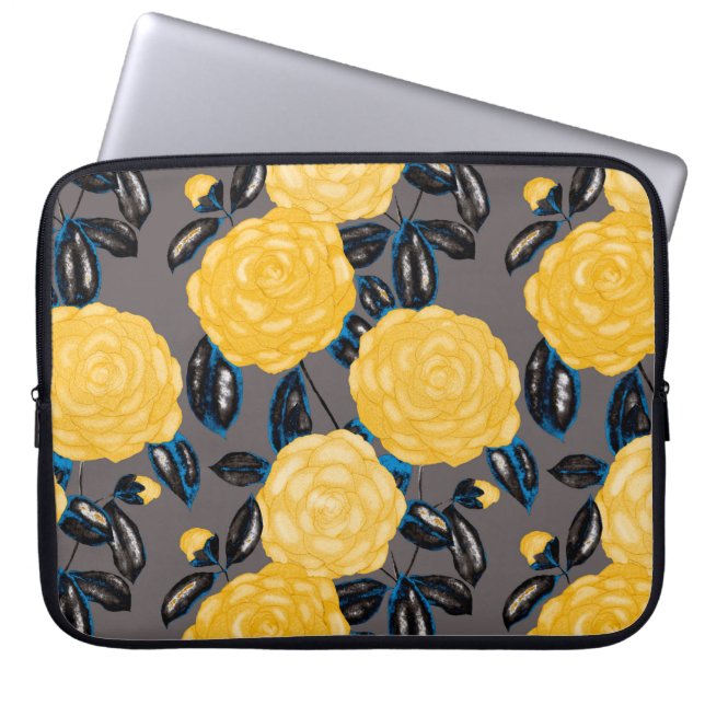 Waterverf naadloos patroon met camelliumbloemen. laptop sleeve (Voorkant)