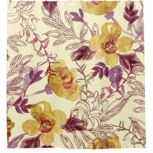 Waterverf naadloos patroon met contourelement douchegordijn (Voorkant)