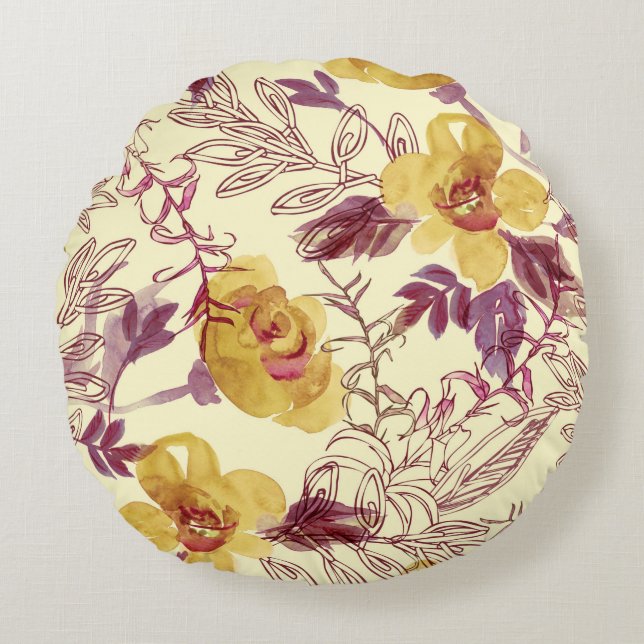 Waterverf naadloos patroon met contourelement rond kussen (Voorkant)