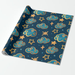 Waterverf naadloos patroon met de maan, sterren, cadeaupapier