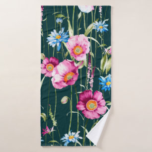 Waterverf naadloos patroon met mais-papaverbloem badhanddoek