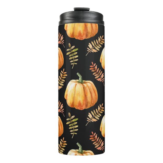 Waterverf naadloos patroon met pompoen thermosbeker (Voorkant)