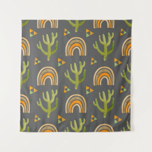 Waterverf naadloos patroon met regenboog en cactu wandkleed