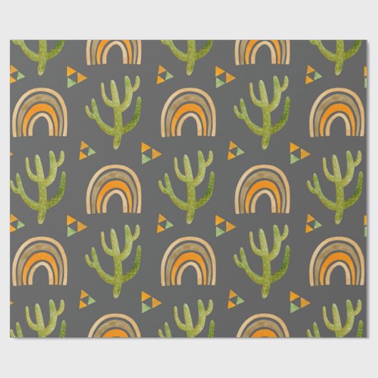 Waterverf naadloos patroon met regenboog en cactus cadeaupapier (Vlak)