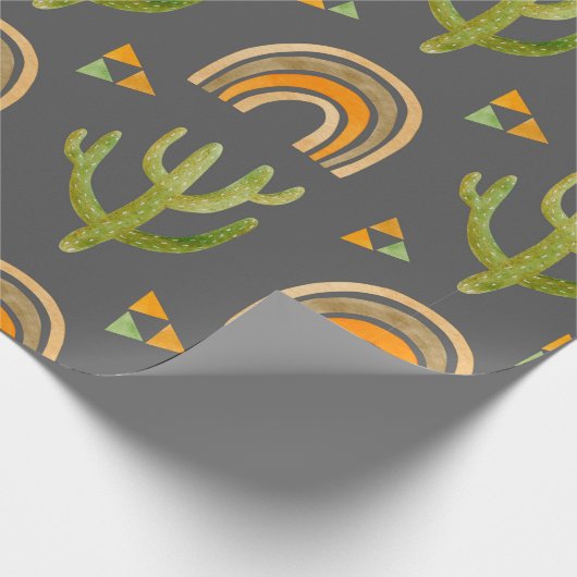 Waterverf naadloos patroon met regenboog en cactus cadeaupapier (Hoek)