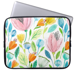 Waterverf naadloos patroon met roze en geel f laptop sleeve