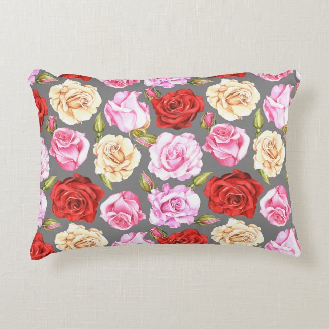 Waterverf naadloos patroon met rozen. Naadloze w Accent Kussen (Voorkant)