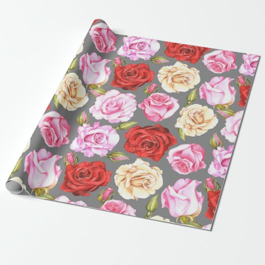 Waterverf naadloos patroon met rozen. Naadloze w Cadeaupapier (Uitgerold)