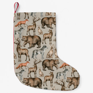 Waterverf naadloos patroon met wilde bosdieren kleine kerstsok