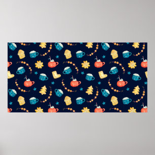 Waterverf naadloos patroon met Xmas gingerbreads Poster