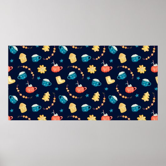 Waterverf naadloos patroon met Xmas gingerbreads Poster (Voorkant)