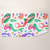 Waterverf naadloos patroon met zeemeermin, doorsne badhanddoek (Badhanddoek)