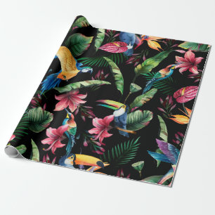 Waterverf naadloos patroon, tropische vogels, touc cadeaupapier