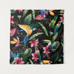 Waterverf naadloos patroon, tropische vogels, touc wandkleed