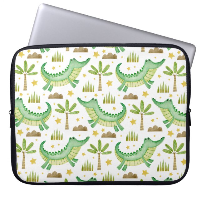 Waterverf naadloos patroon van de krokodilpalmboom laptop sleeve (Voorkant)
