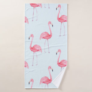 Waterverf naadloos patroon van flamingo op pastel badhanddoek
