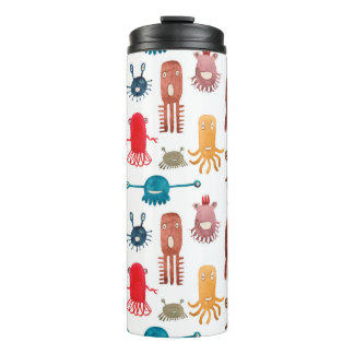 Waterverf naadloos patroon van grappige monsters e thermosbeker