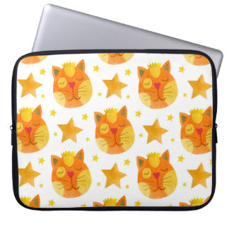Waterverf naadloos patroon van kattengezichten en laptop sleeve