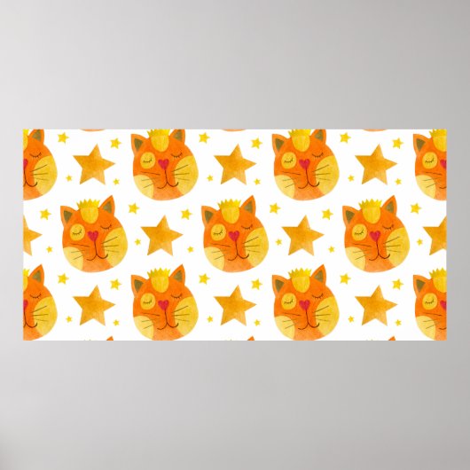 Waterverf naadloos patroon van kattengezichten en  poster (Voorkant)