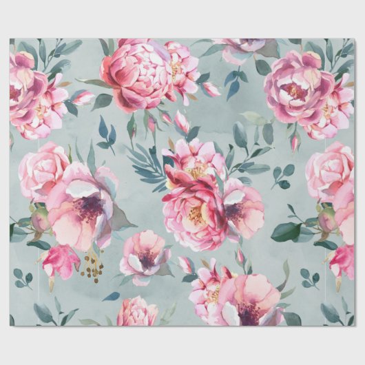 Waterverf naadloos patroon van pony en blosom fl cadeaupapier (Vlak)