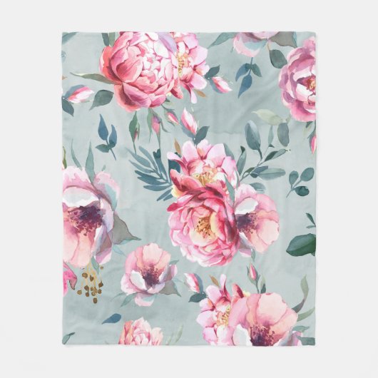Waterverf naadloos patroon van pony en blosom fl fleece deken (Voorkant)