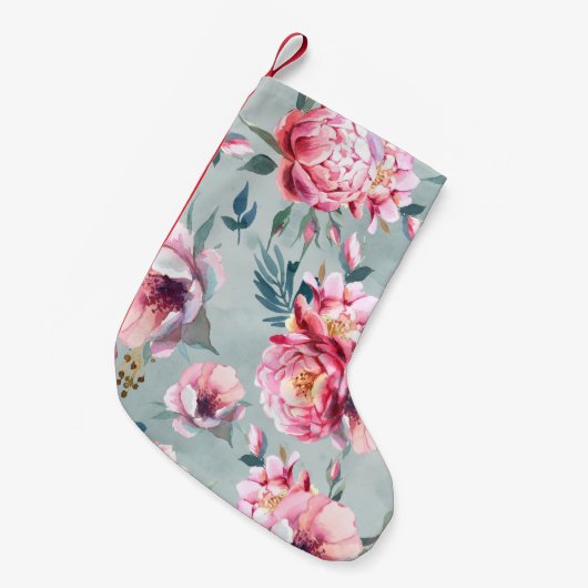 Waterverf naadloos patroon van pony en blosom fl kleine kerstsok (Voorkant (Hangend))