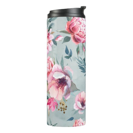 Waterverf naadloos patroon van pony en blosom fl thermosbeker (Gedraaid links)