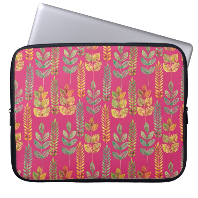 waterverf naadloze florale achtergrondtekst laptop sleeve (Voorkant)