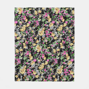 waterverf naadloze florale patroon zwarte achtergr fleece deken