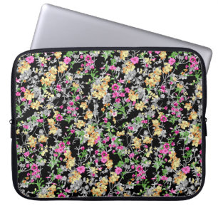 waterverf naadloze florale patroon zwarte achtergr laptop sleeve