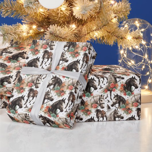  Waterverf Naadloze Paardenschilderij Cadeaupapier (Feestdagen)