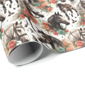  Waterverf Naadloze Paardenschilderij Cadeaupapier (Rol Hoek)