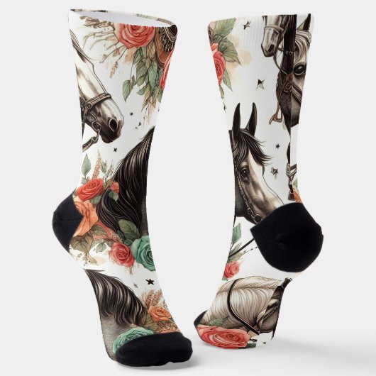  Waterverf Naadloze Paardenschilderij Sokken (Gebogen)