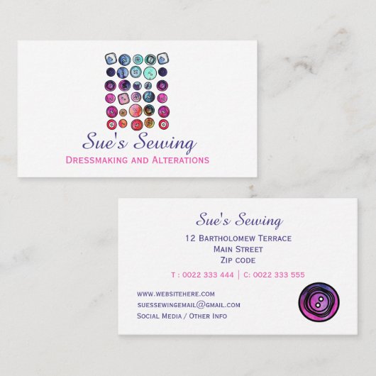 Waterverf naaien Button Visitekaartje (Voorkant / Achterkant)