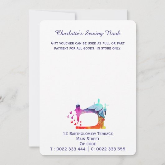 Waterverf Naaien Cadeaubon (Achterkant)