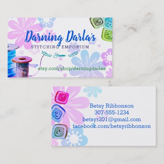 Waterverf naaigarens naadloos visitekaartje (Voorkant / Achterkant)