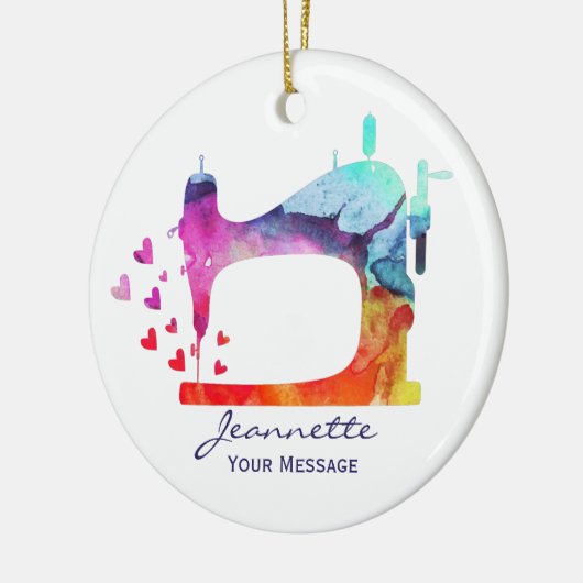 Waterverf naaimachine keramisch ornament (Links)