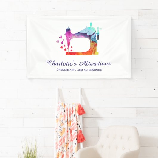 Waterverf Naaimachine Naaister Spandoek (Insitu)