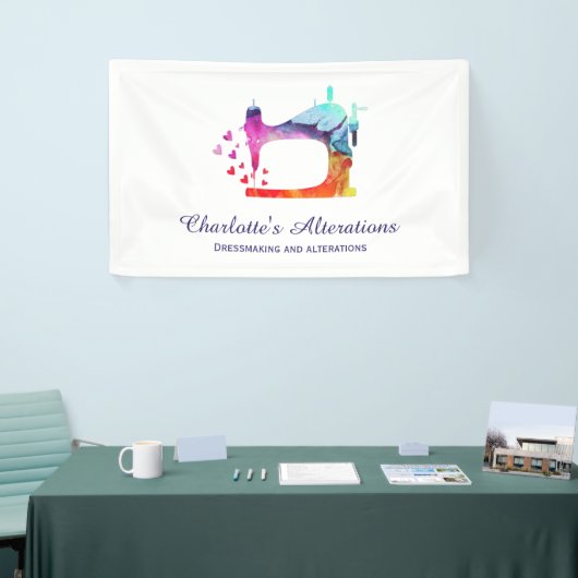 Waterverf Naaimachine Naaister Spandoek (Beurs)