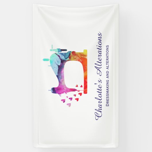 Waterverf Naaimachine Naaister Spandoek (Verticaal)