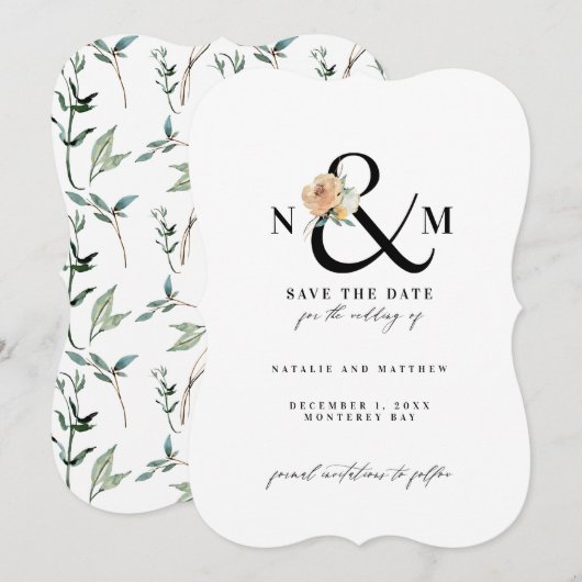 Waterverf naaldbladeren save the date (Voorkant / Achterkant)