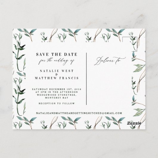 Waterverf naaldhout en sla de datum op briefkaart (Achterkant)