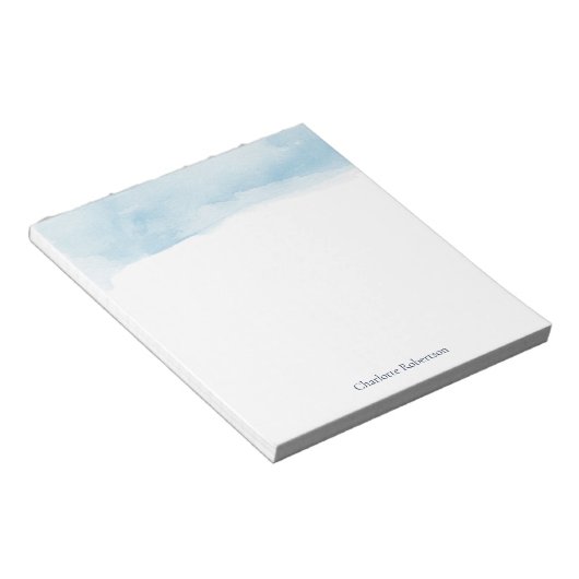 Waterverf naam blauw ombre script minimalist notitieblok (Schuin)