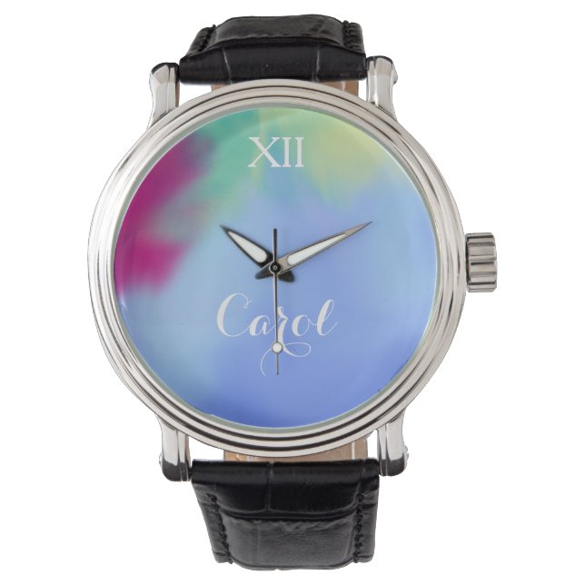 Waterverf naam gepersonaliseerd horloge (Voorkant)