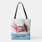 Waterverf Naam Strand Zeemeermin Afro-Amerikaans Tote Bag (Achterkant)