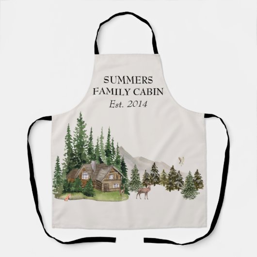 Waterverf Naam thuisgezin Cabin House Schort (Voorkant)