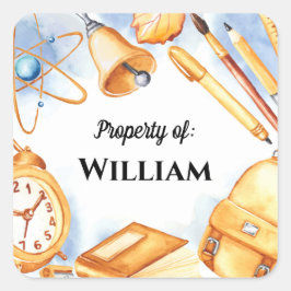 Waterverf Naam van Kinderen Terug naar School Vint Vierkante Sticker